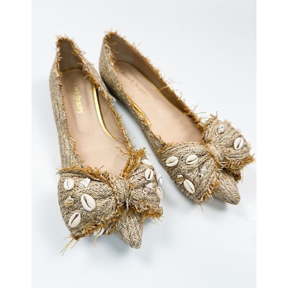 Russel & Bromley Ballet Flats Shoes Beige Woven Raffia Pointed Toe 38 US7 - Picture 1 of 10